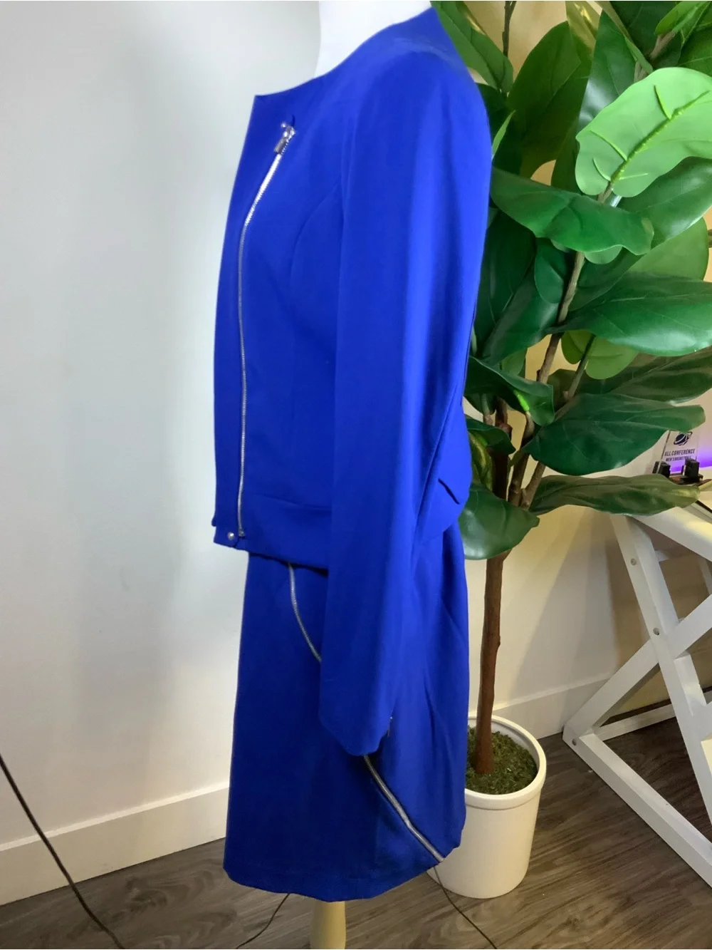 Calvin Klein Cobalt Blue Zip-Front Jacket & Skirt Set